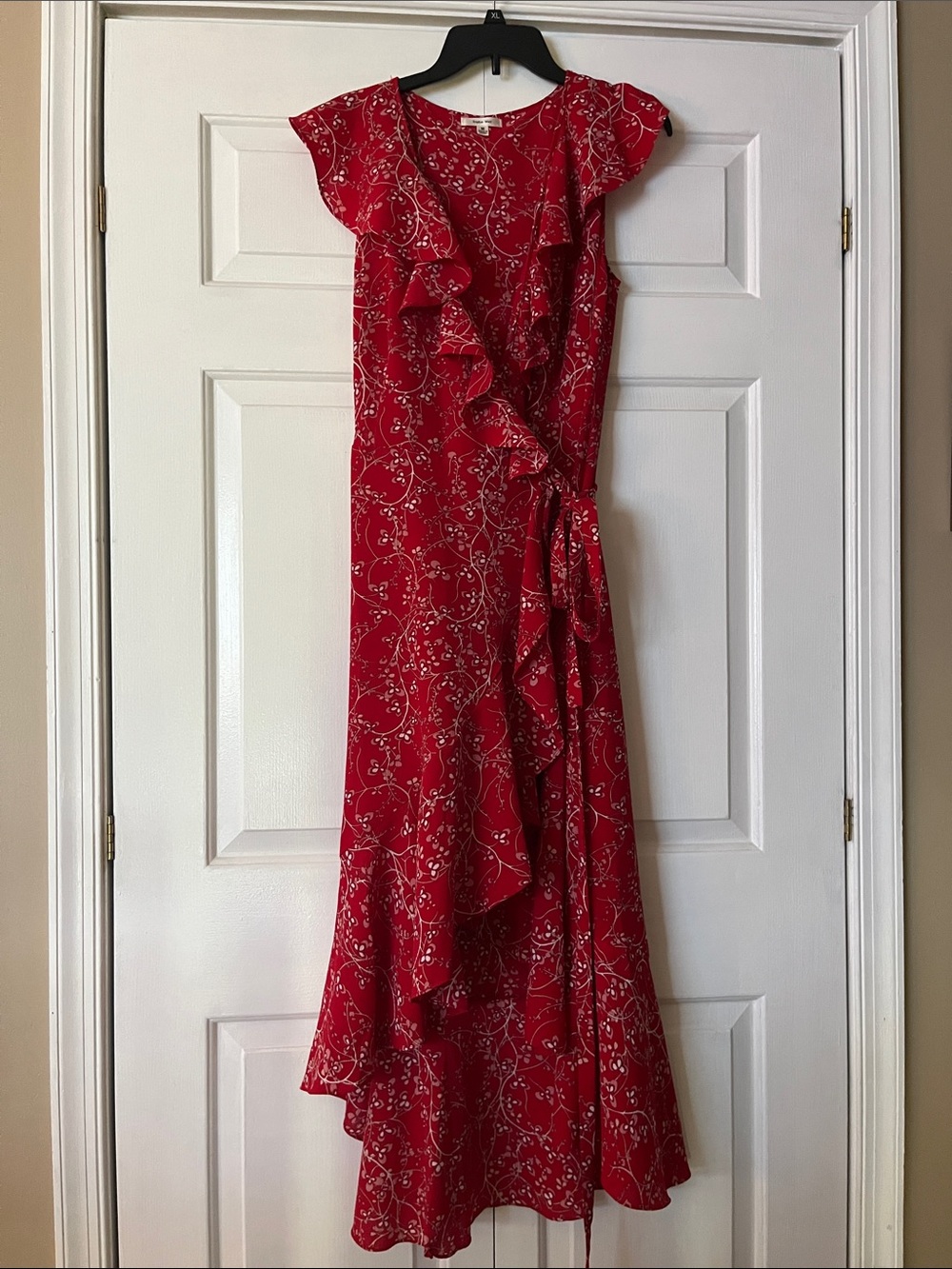 Sophie Max Red Floral Ruffle Wrap Maxi Dress Size M